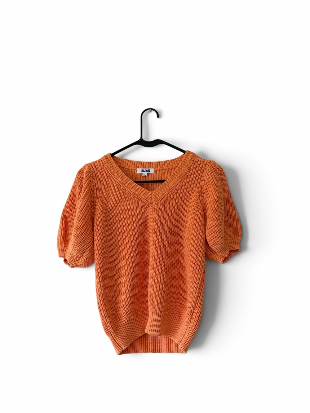 525 America Bright Orange V-Neck Puff Sleeve Knit Top
